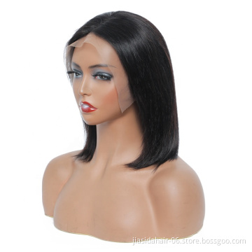 Half Machine Made 4x4 13x4 Brazilian Hair Cuticle Aligned Hair Bob Lace Wig with Bangs Human Hair Lace Front Wig